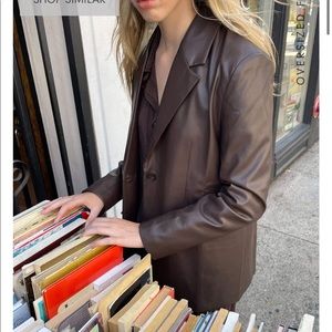 Oak + Fort Vegan Brown Oversized Leather Jacket Blazer XS